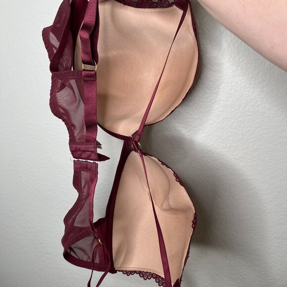 Adore Me 44DD Marca Burgundy Contour Lace Strappy Underwire Bra - Picture 8 of 10